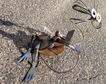 Frog Recycled Garden Art with fly