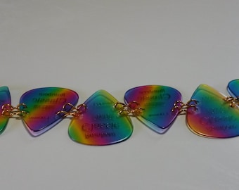 Rainbow guitar pick bracelet, toggle closure
