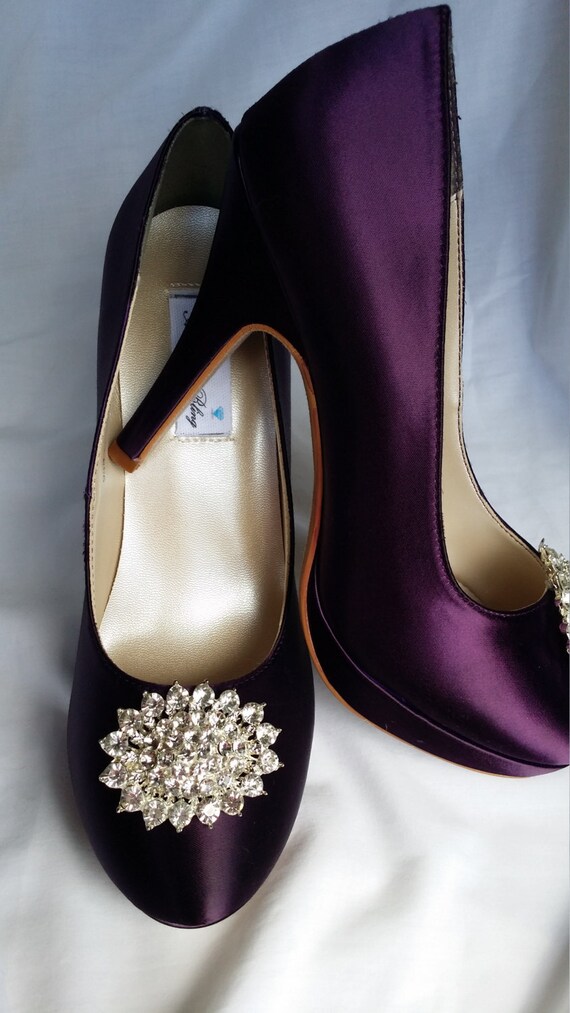 Purple Wedding Shoes Closed Toe Bridal Shoes with Sparkling