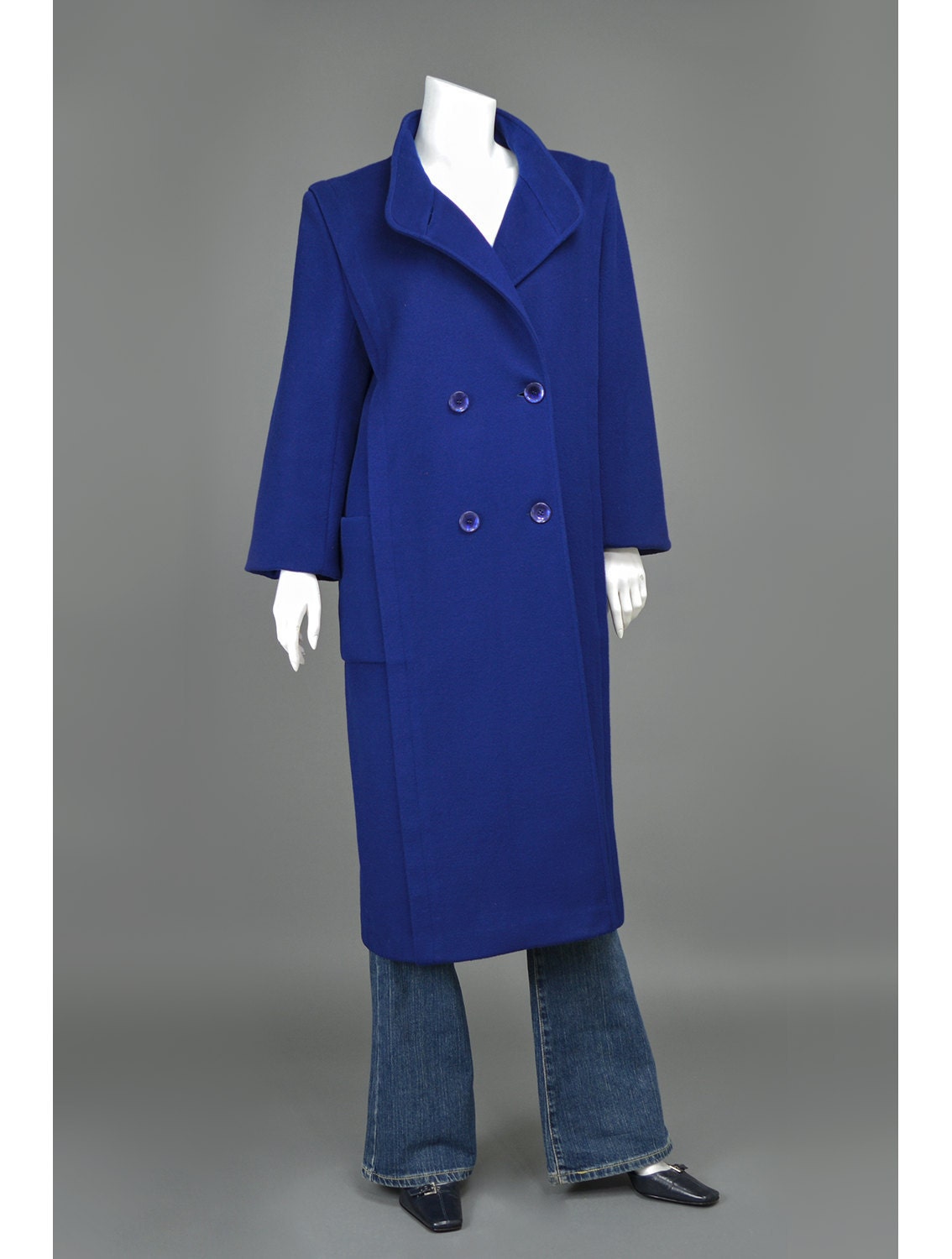 25 OFF 80s Royal Blue Wool Coat Oversize Double Breasted