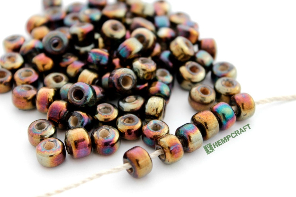Glass Pony Beads Bronze Color 9mm Glass Crow Rollers 50pc