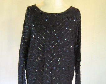 Black Chevron Together! Sequin Shirt Top Glam
