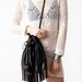 SPRING SALE Black Bucket bag with fringe, shoulder bag cross-body bag, leather drawstring bag No.Tf- 1003