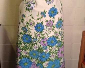 Vintage Blue and Purple Cascading Flowers Floral Fabric Yardage Cotton 42" Wide