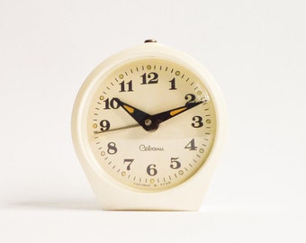 Vintage White Mechanical Alarm Clock Cream Working