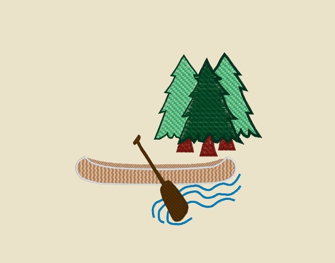 Canoe Embroidery with pine trees machine embroidery design 3