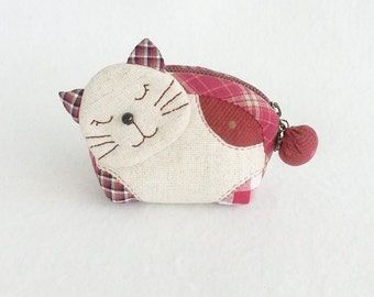 Lovely Kitten Zipper Quilted Purse, Small Coin Purse, Zipper Purse