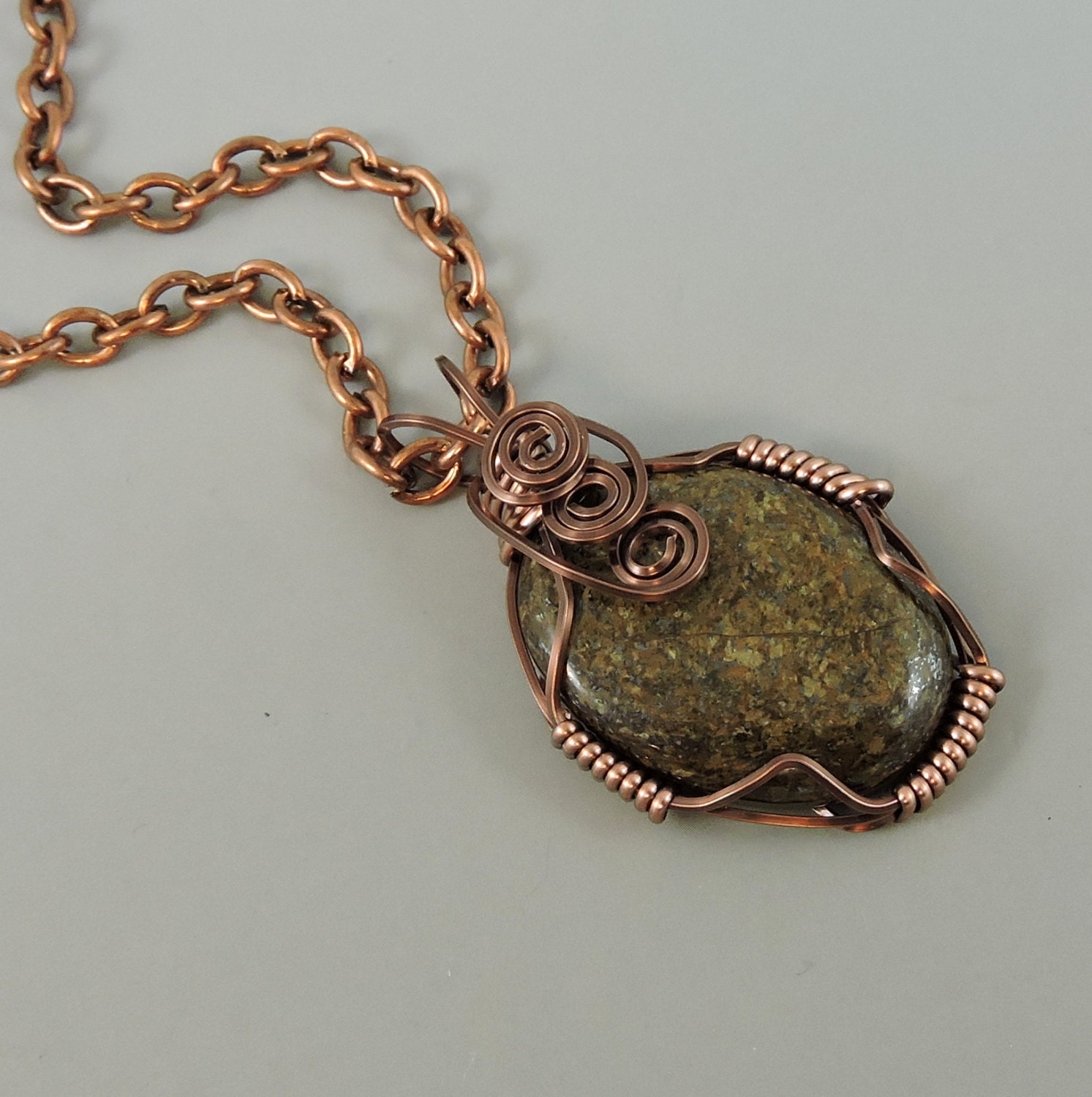 Wire Wrapped Gemstone Necklace Bronzite Necklace Copper Wire