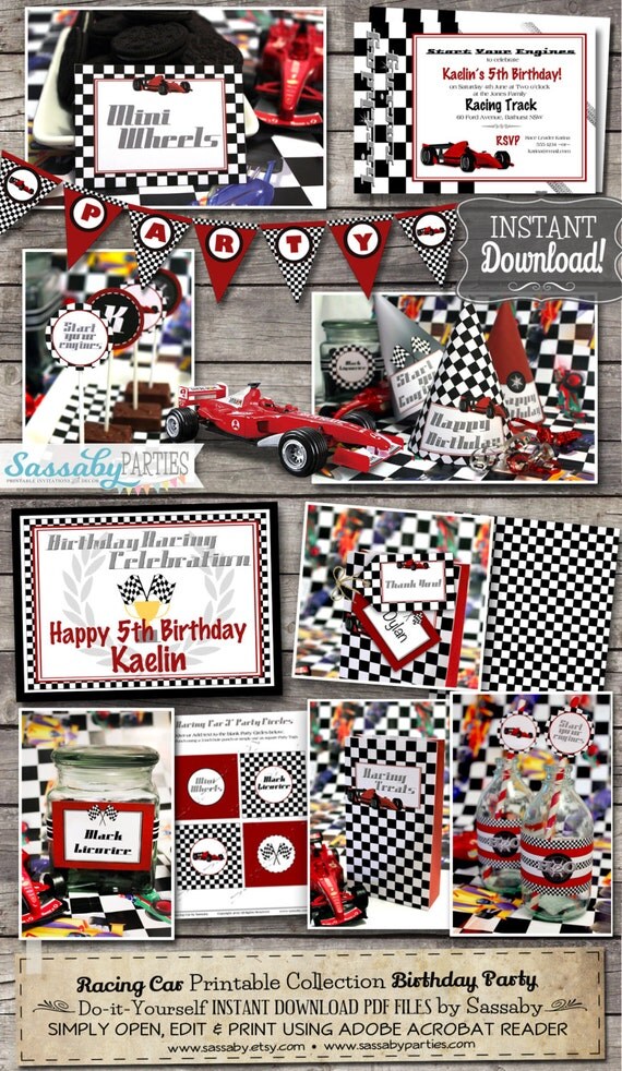 Racing Car Party Collection - INSTANT DOWNLOAD - Editable & Printable, Grand Prix, Race Car, Birthday Party Decorations by Sassaby Il_570xn