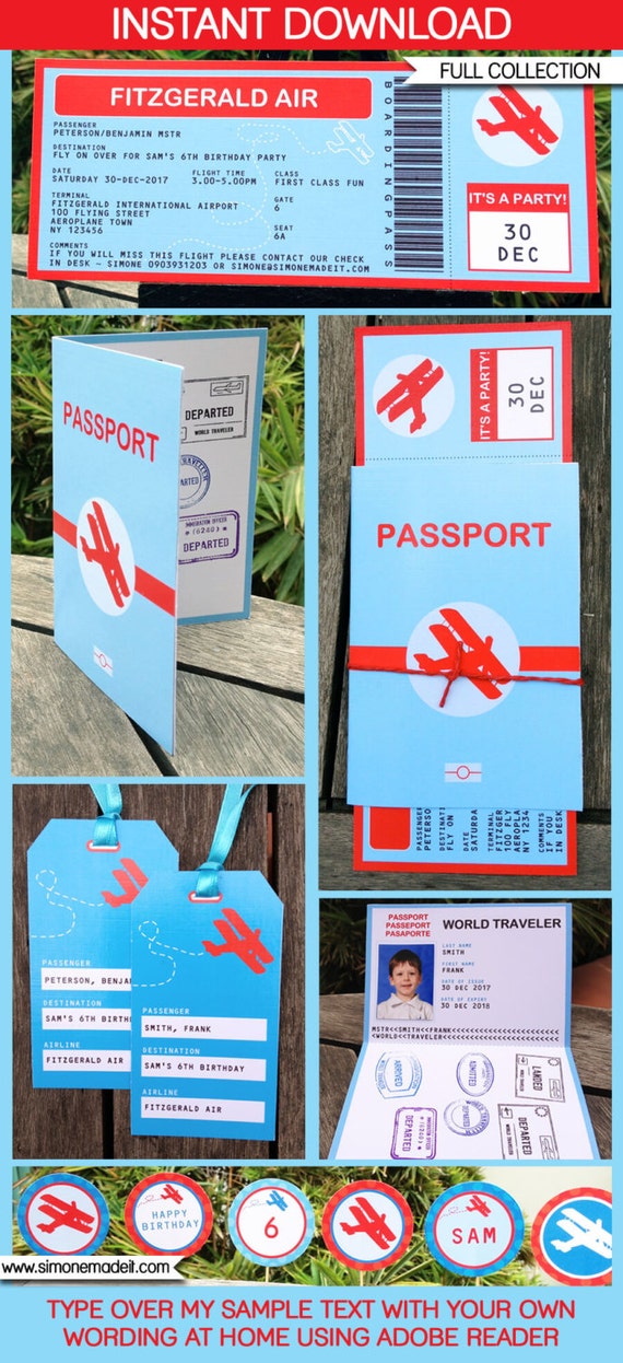 Airplane Theme Party Invitations & Decorations - full Printable Package - INSTANT DOWNLOAD with EDITABLE text - you personalize at home Il_570xn