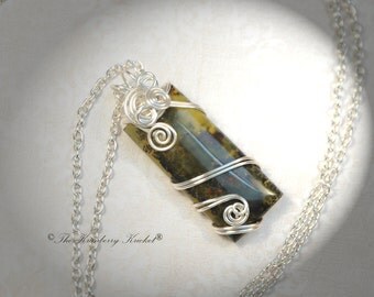 African Opal Gemstone Wire Wrap Necklace