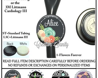 Stethoscope ID Tag, Personalized, 5 Artwork Choices, Choice of Standard Tubing or Littmann III Cardiology, Steth ID Tag, Stethoscope Id Tag