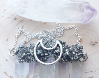 Giant Quartz Crystal Necklace with Pyrite, healing crystals and stones