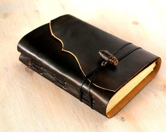 Leather Bound Journal, Leather Notebook, Personalize Travel Journal, Custom optional, Distressed Black Journal "Antiqued Meditatio" A6 size.