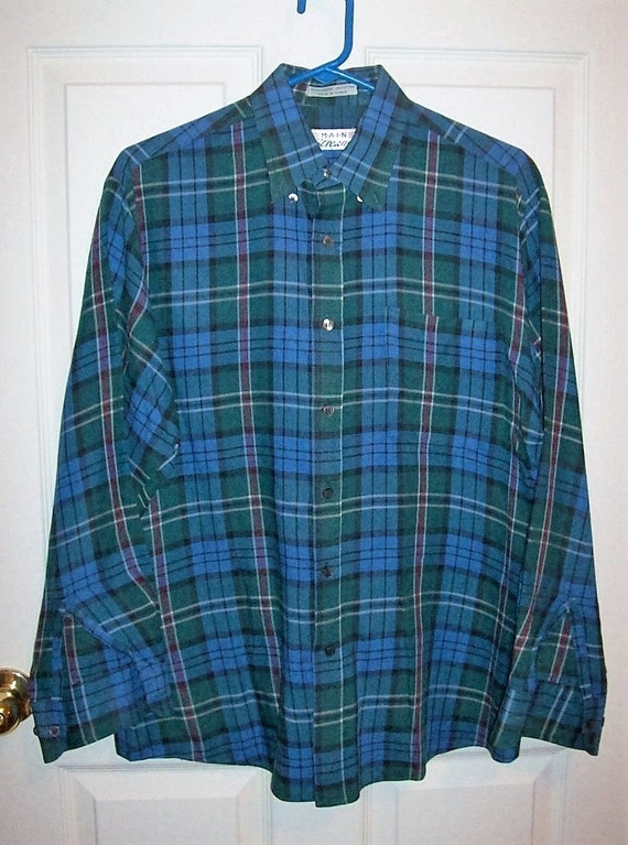 Vintage Men's Blue & Green Plaid Shirt by Main Stream