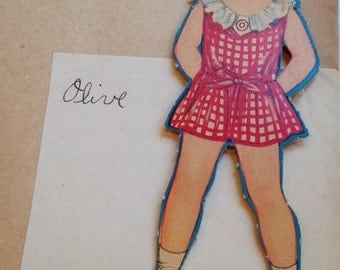 Vintage Olive Paper Doll With 4 Outfits