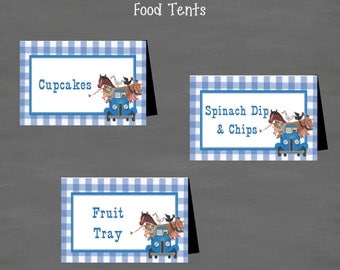 INSTANT DOWNLOAD Little Blue Truck Birthday Food Tents Labels (Buffet Cards)--DIY Printable