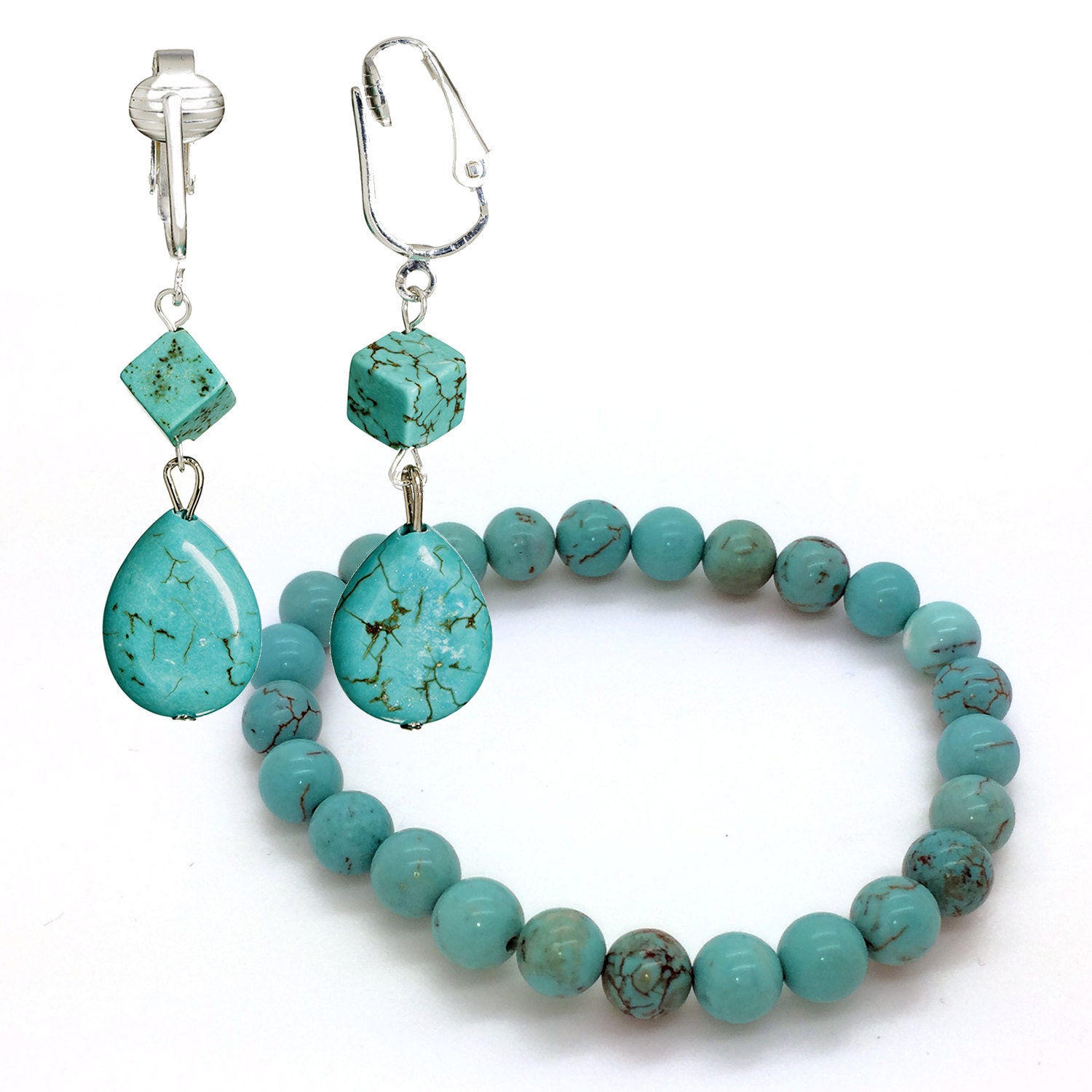 Trendy Turquoise Clip On Earrings for Women GirlsClip-on