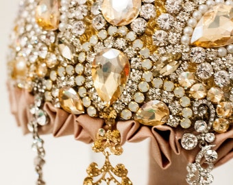 Diamant Brooch Bouquet, mosaic gold Bouquet, Vintage Bouquet, Unique Wedding Bridal Bouquet