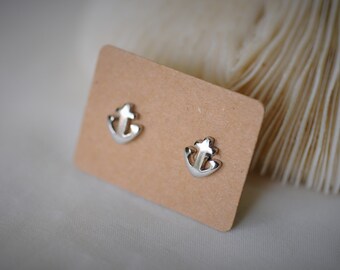 925 Sterling Silver Earring, Naval ANCHOR Stud Earring ~ 7 mm - Girls / Casual / Cutie