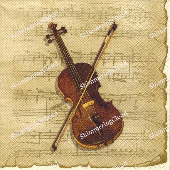 Decoupage Paper Napkins violin music sheet music vintage