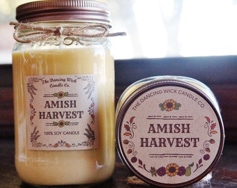 Amish Harvest Pure Soy Candle //Large Pint 16 oz.// Half Pint 8 oz candle/Mason Jar Candle/Hand Poured//Fall Candle//Harvest Candle
