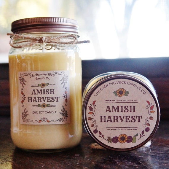 Amish Harvest Pure Soy Candle //Large Pint 16 oz.// Half Pint