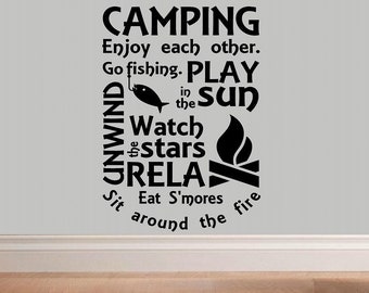 Camping wall decal WD subway style camp rules man cave decal living room outdoor home decor decal for men den decor camping decal camp decor