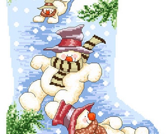 Snowmen Christmas Stocking Cross Stitch Pattern