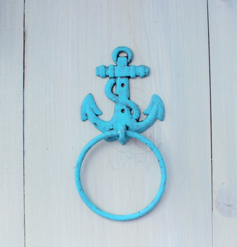 Nautical Anchor Towel Holder Ring Cast Iron YOUR COLOR
