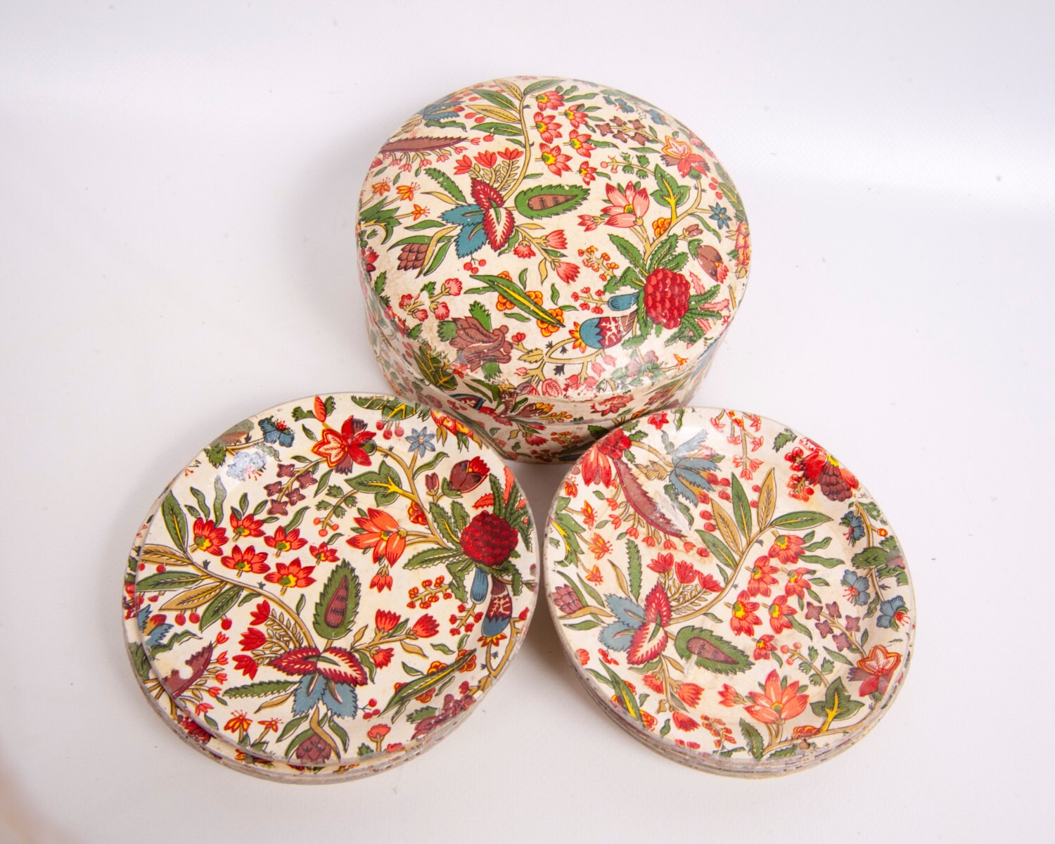 Vintage Japan Paper Mache Coasters Alcohol Proof Floral Design