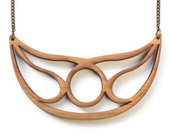 Large statement necklace - abstract necklace - lasercut wooden jewelry - large pendant - necklace for work jewelry