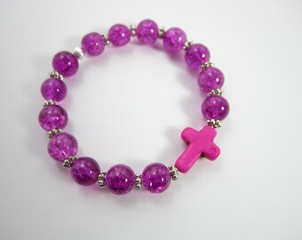 Little Girls Pink Sideways Cross Bracelet Girls Bracelet Kids Bracelet, Girls Bracelet Jewelry Accessories Kids