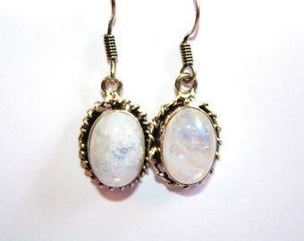Vintage Sterling Rainbow Moonstone Dangle Earrings