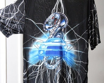 Semi-Sheer Lightning Cobra Car Print Silky Shiny Shirt