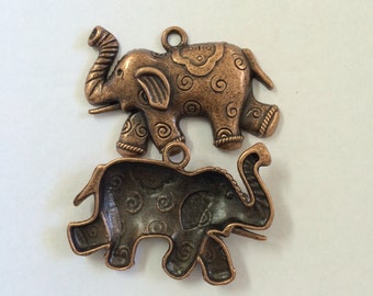 372- Pendentif Éléphant en cuivre rouge, 57x38x2mm, trou 4mm (1 pcs)