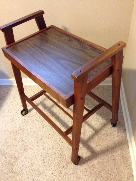 Vintage Mid Century Wood SERVING CART Retro Rolling Side Table