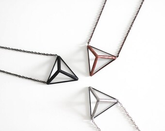 Pyramid . Stained glass prism necklace. Triangle necklace. Contemporary Jewelry. Geometric nacklace. Glass minimalist necklace