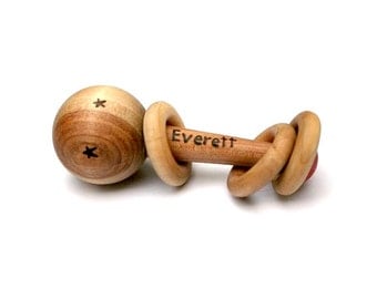 Baby Toy - New Baby Gift - Personalized Baby Rattle - Waldorf Baby - Baby Wooden Toy