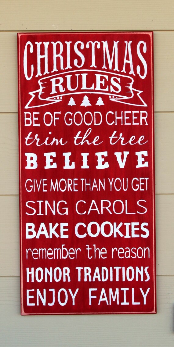 Christmas Rules - WOODEN CHRISTMAS Signs - Large - 24x12 - Hand painted sign - Family Rules - Wooden signs - Christmas sign - Holiday Decor