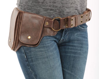 Hip Pack Leather Utility Belt - Bomber Brown (Largest pockets of most any belt on the market, great for phones, functional and beautiful)