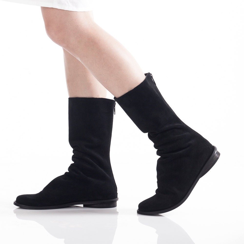black high boots flat