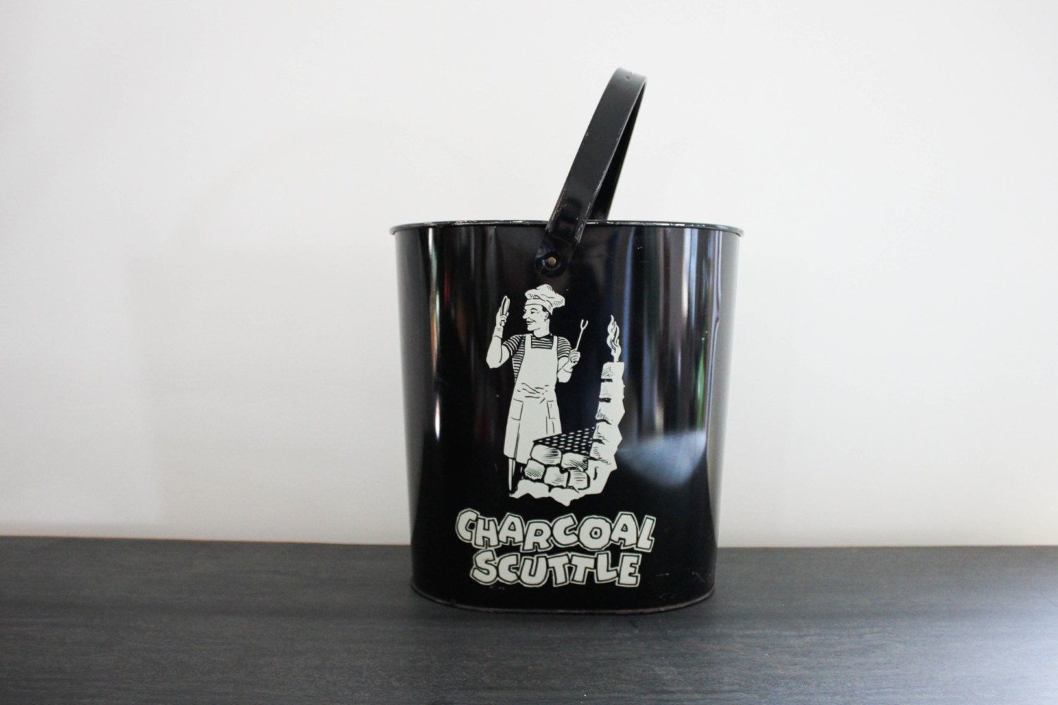 Vintage charcoal scuttle bucket for grilling gift for dad