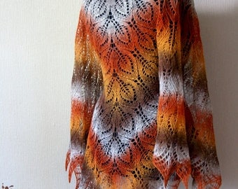 Lace shawl - Hand Knit wool shawl - fall colors