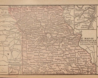 1889 Miniature Antique MISSOURI Map of Missouri State Map Gift for Traveler Graduation Wedding Birthday 6370