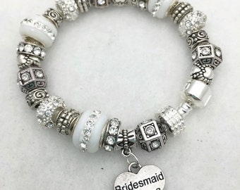 Crystal White European Style Charm Bracelet by Graceandliz on Etsy