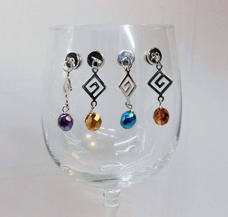 Colorful Wine Glass Charms Greek Key Wine Glass