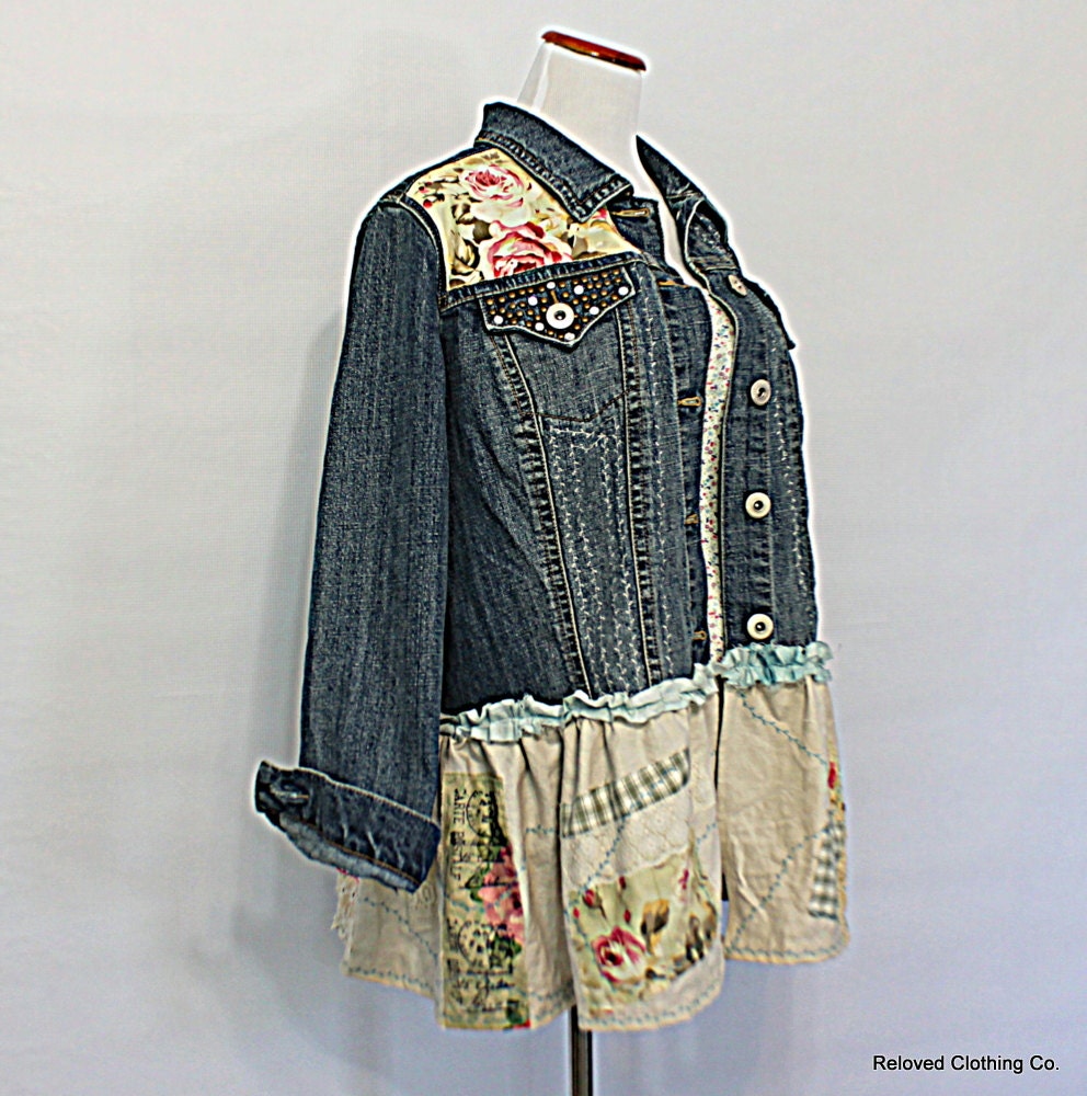 Upcycled Women's Junior's Embellished Jean Jacket