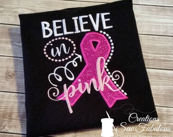 Women's Breast Cancer Awareness Shirt, Believe In Pink, Cancer Sucks, Think Pink, Breast Cancer Shirt. PINK, Breast Cancer Awareness Month