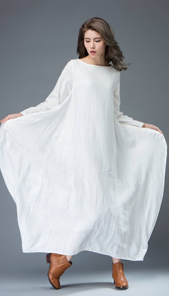White dress linen dress everyday dresses maxi dress casual